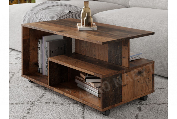 Konferenční stolek na kolečkách Astor, vintage optika dřeva