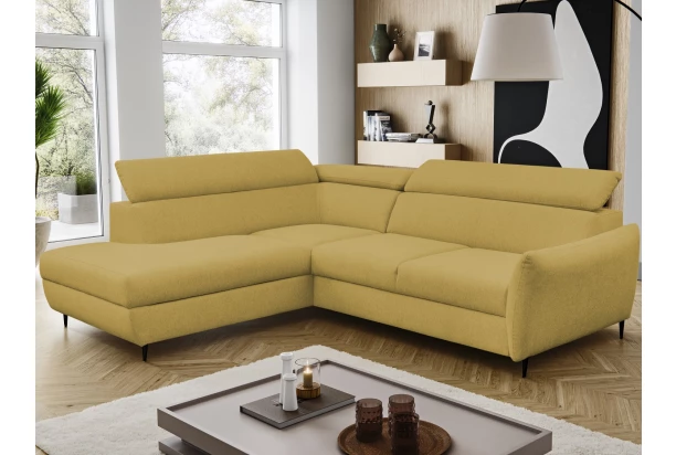 Rohová sedací souprava Othello, hořčicově žlutá látka, levý roh