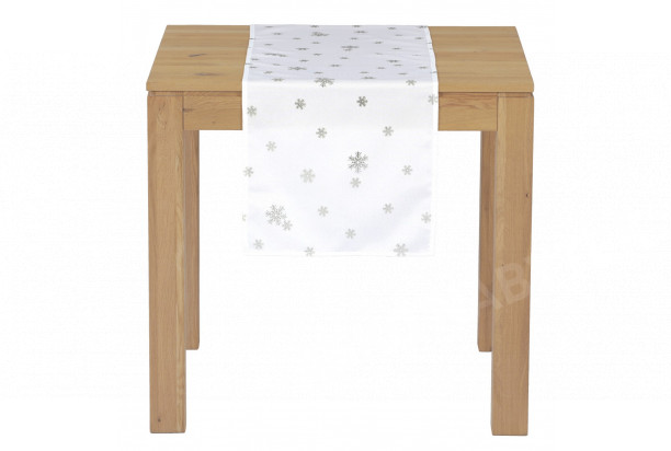 Vánoční běhoun na stůl Stříbrné vločky, bílý, 150x40 cm