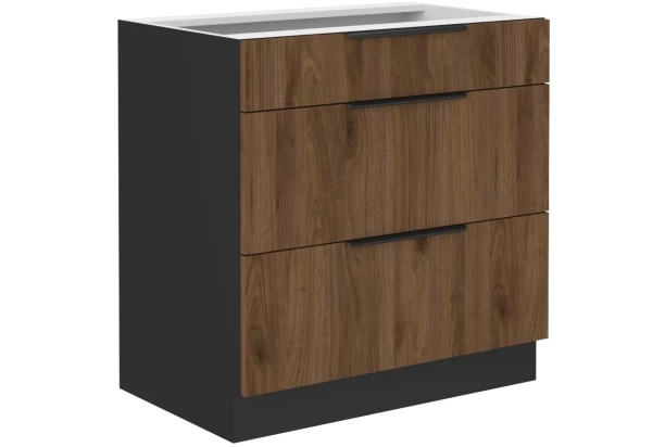 Dolní zásuvková kuchyňská skříňka Monza, 80 cm, ořech/černá