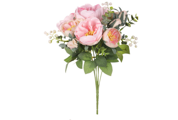 Umělá kytice Čajová růže v pugetu 34 cm, růžová