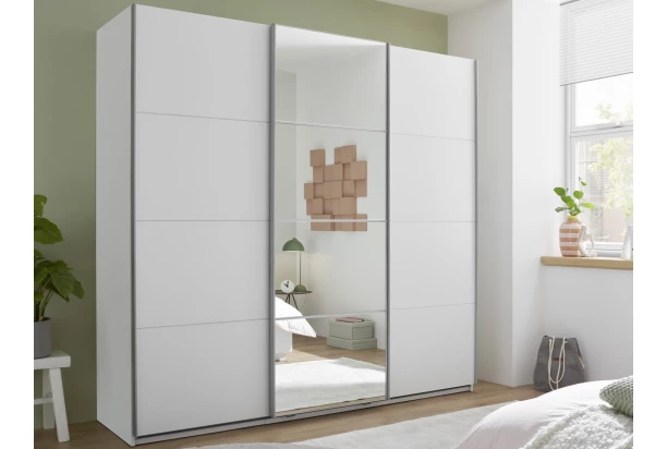 Šatní skříň se zrcadlem Carano, 215 cm, bílá