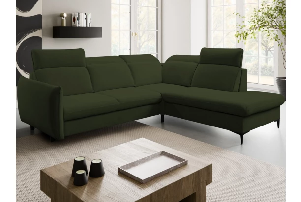 Rohová sedačka Glow, lahvově zelená látka, pravý roh