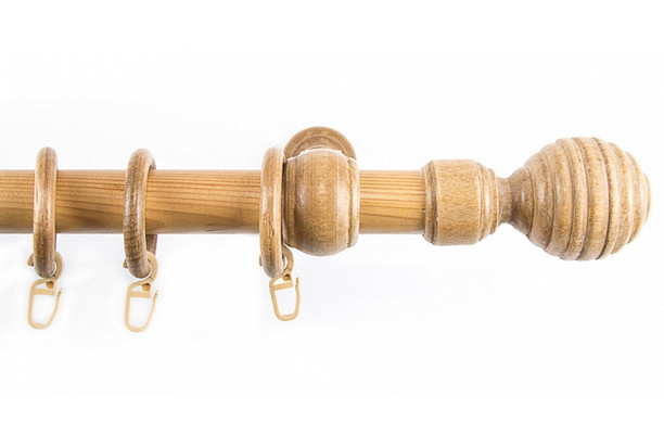 Záclonová tyč s háčky Granát 160 cm, přírodní dřevěná