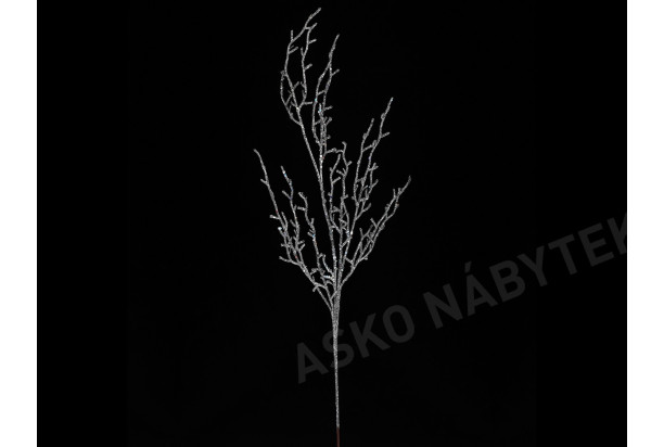 Umělá květina Vánoční větvička se třpytkami 69 cm, stříbrná