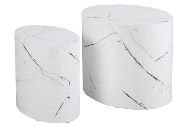 Sada oválných stolků Alvo, imitace bílý mramor, 2 ks