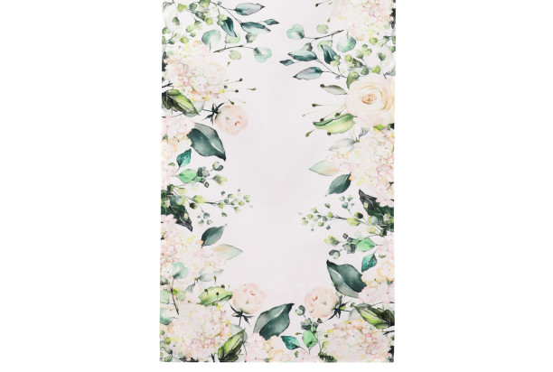 Běhoun na stůl Bílé růže a hortenzie, 150x40 cm