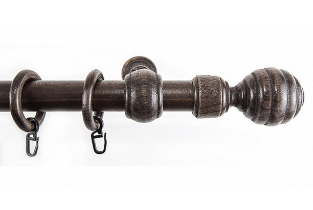 Záclonová tyč s háčky Granát 240 cm, tmavé dřevo