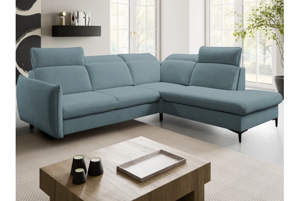 Rohová sedačka Glow, světle modrá látka, pravý roh