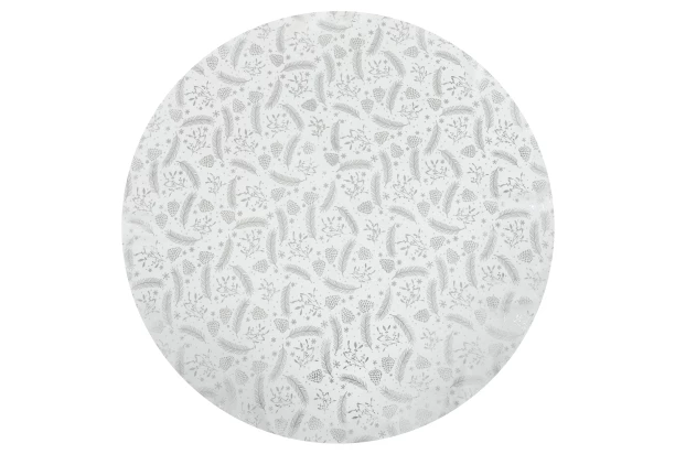 Vánoční kulatý ubrus Peří a šišky 140 cm, stříbrný