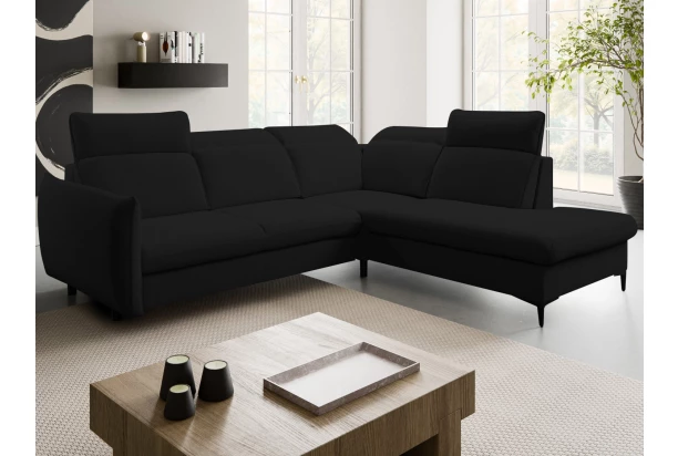 Rohová sedačka Glow, černá látka, pravý roh