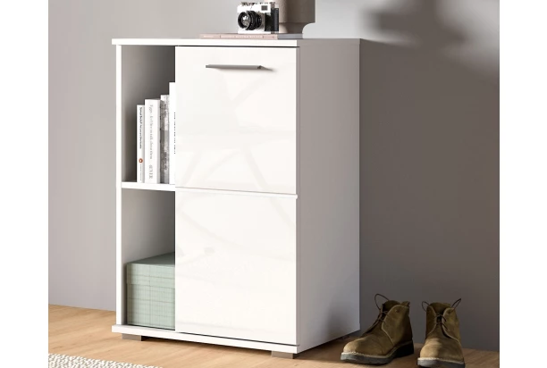 Skříňka s přihrádkami/botník Prego, 55 cm, bílá lesk