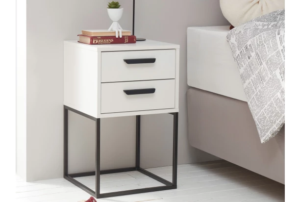 Noční stolek se 2 zásuvkami Suna, bílý