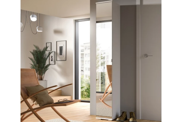 Úzká skříň se zrcadlem Prego, 30 cm, bílá