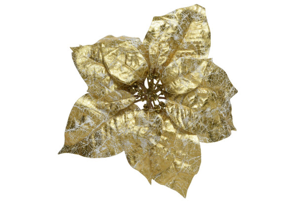 Umělý květ na klipu Vánoční hvězda 26 cm, zlatá