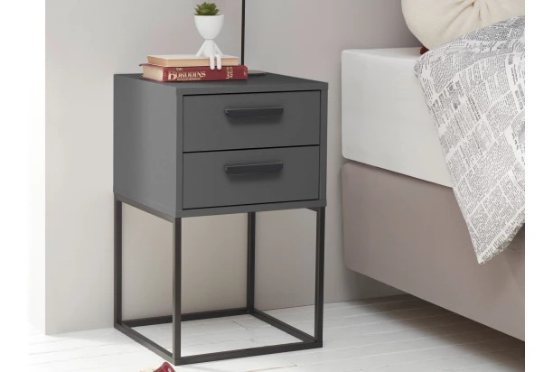 Noční stolek se 2 zásuvkami Suna, grafitový