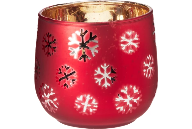 Vánoční svícen Vločky 10 cm, červený