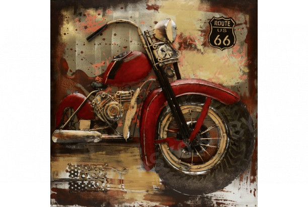 Kovový obraz na zeď Route US 66 motorka 80x80 cm, vintage