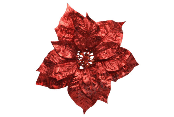 Umělý květ na klipu Vánoční hvězda 26 cm, červená