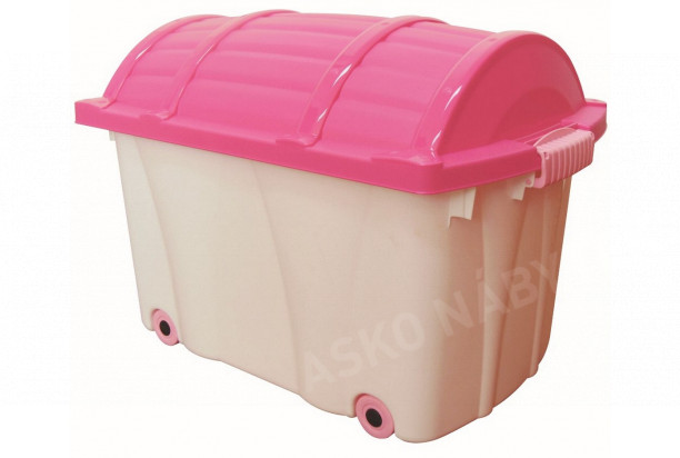 Dětský plastový box na kolečkách 72 l, bílá/růžová