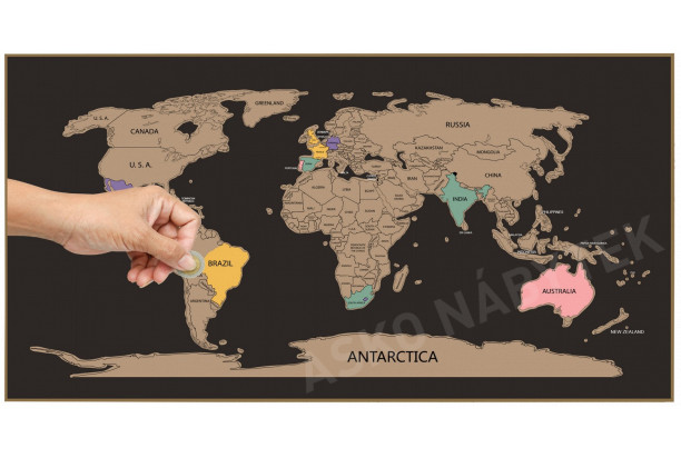 Stírací mapa světa 80x45 cm, černá/zlatá