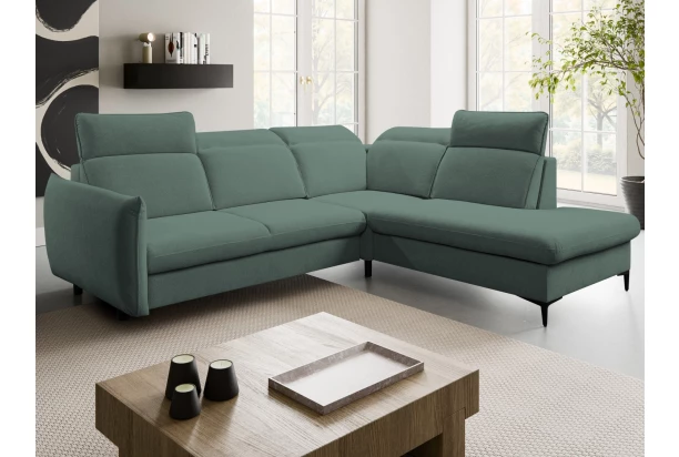 Rohová sedačka Glow, modro-šedo-zelená látka, pravý roh