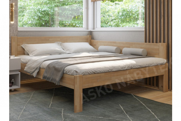 Rohová postel se zástěnou vpravo Fava P 180x200 cm, přírodní buk