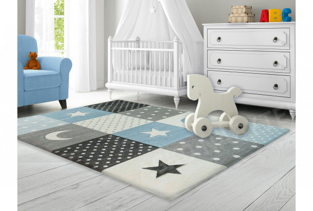 Dětský koberec Pastel Kids 120x170 cm, modrý, hvězdy a měsíce