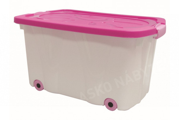 Dětský plastový box na kolečkách 60 l, bílá/růžová