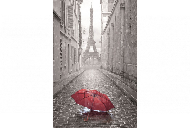 Obraz na zeď Eiffelova věž s deštníkem, černobílý