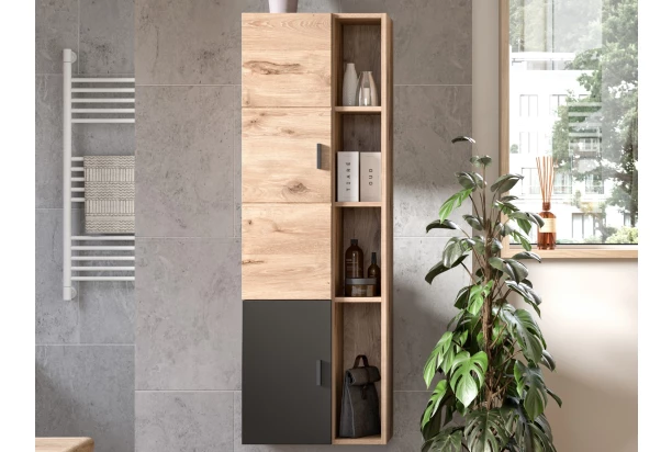 Závěsná skříňka s přihrádkami Grado, dub nox/šedá