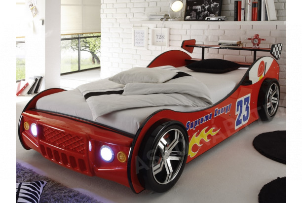 Dětská závodní postel Energy 90x200 cm, červené auto s osvětlením