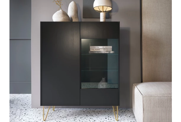 Vitrína Harmony, černá/černý mramor