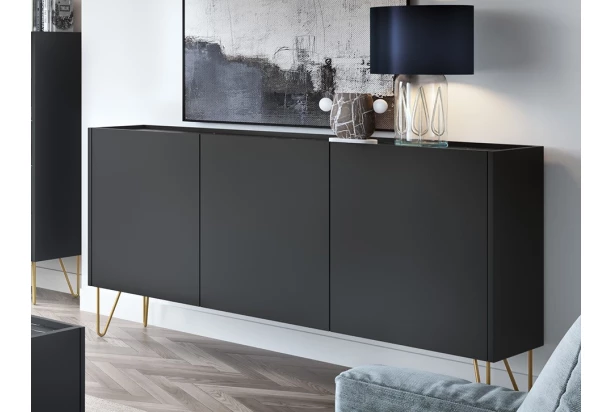 Široká skříňka Harmony, černá/černý mramor