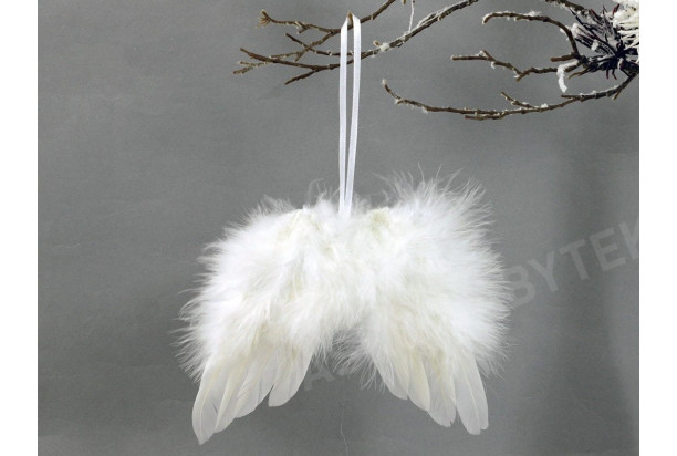 Vánoční dekorace/ozdoba Andělská křídla z peří 8 cm, bílá