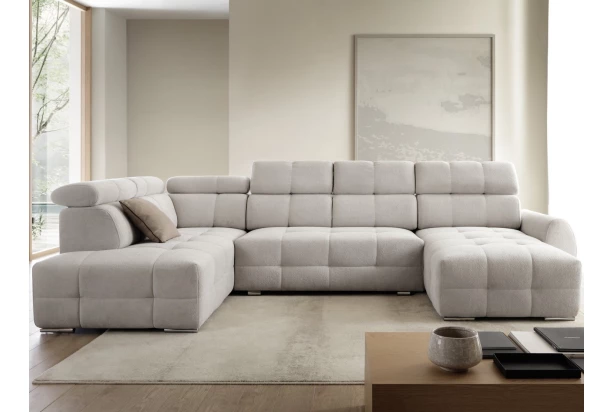 Sedací souprava Genova 1, světle šedá strukturovaná látka, tvar levé U