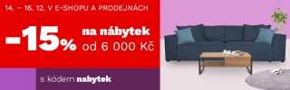 15 % zpátky z každého kusu nábytku od 6 000 Kč s kódem NABYTEK