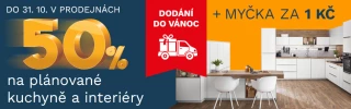 50 % NA PLÁNOVANÉ KUCHYNĚ A INTERIÉRY + DŘEZ ZA 1 KČ