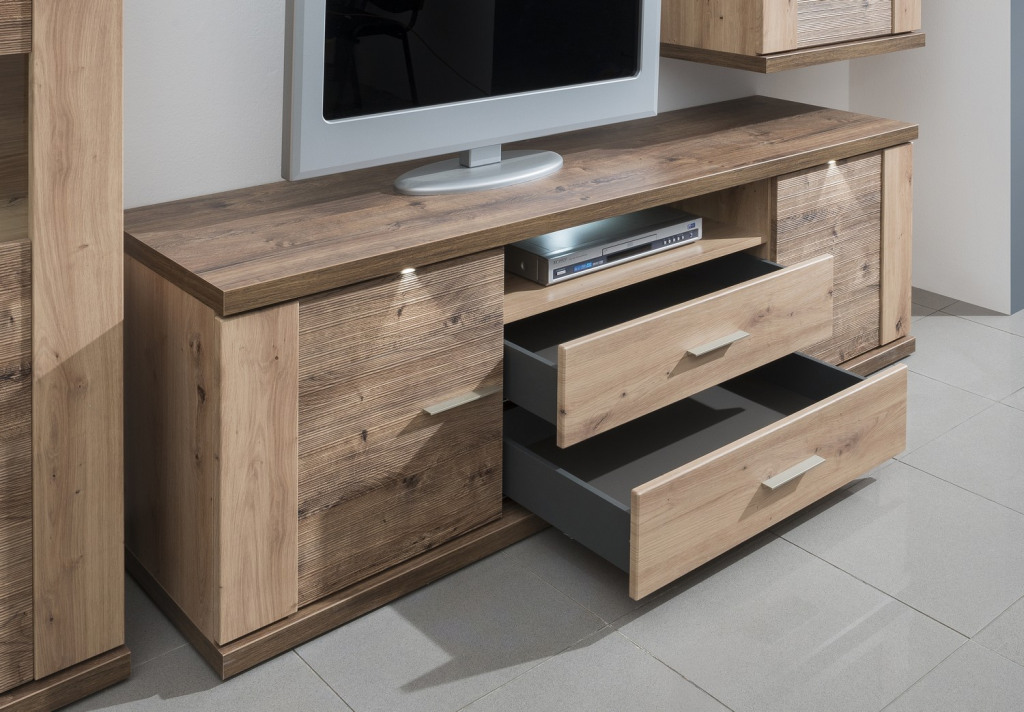 Široká TV skříňka Grande, dub artisan/dub ribbeck, s osvětlením | ASKO ...