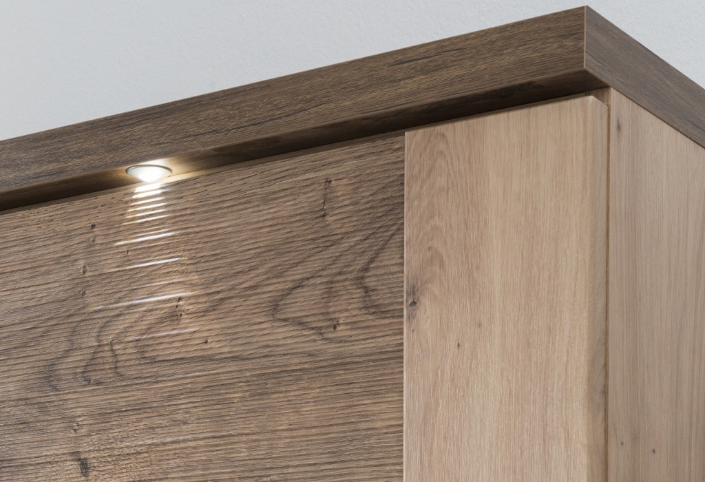 Skříňka s prosklením Grande, dub artisan/dub ribbeck, s osvětlením ...