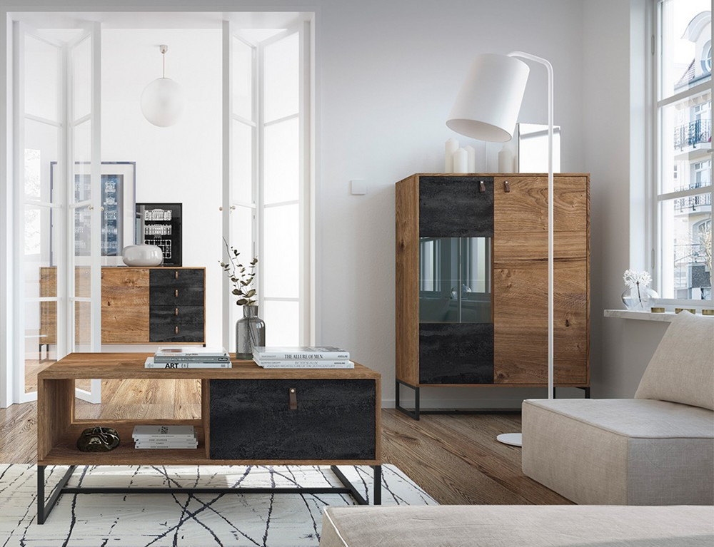 Široká komoda Dark, dub ribbeck/černý kámen | ASKO - NÁBYTEK