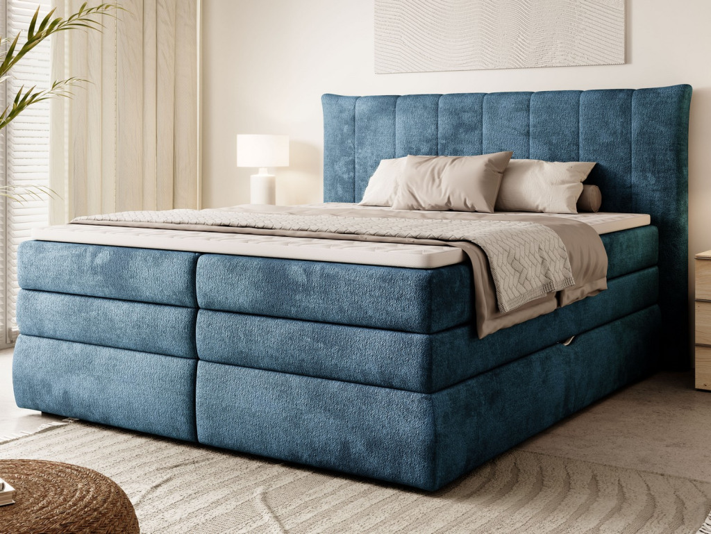 Postel boxspring Amber 180x200 cm, mořská modrá látka | ASKO - NÁBYTEK