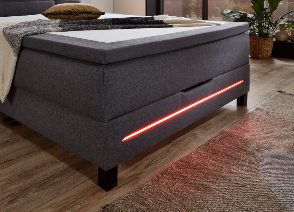 Postel boxspring s osvětlením Jefferson 140x200 cm, antracitová látka ...