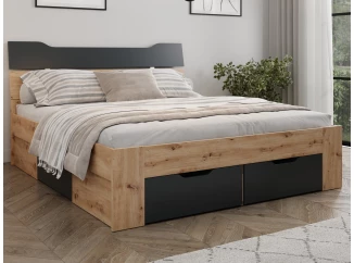 Postel s úložnými zásuvkami Asko 180x200 cm, dub artisan/antracit