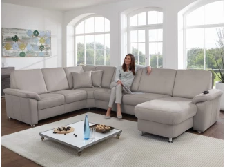 Sedací souprava ZE-EM09003, tvar U, světle šedá látka, bez funkcí