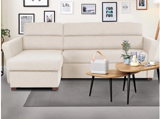 Rohová sedací souprava Livia, světle béžová látka, levý roh