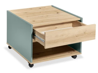 Čtvercový stolek se zásuvkou Debby, šalvějově zelený/dub artisan