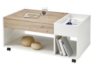 Konferenční stolek s přihrádkami Emil, bílý/dub artisan