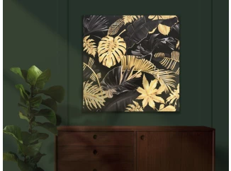 Obraz na plátně Černozlaté tropické listy, 80x80 cm