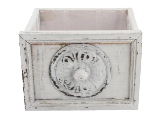 Závěsný obal na květináč bílý, vintage dřevo